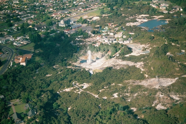 2b Whakarewarewa _Pohutu Geyser is erupting aerial view