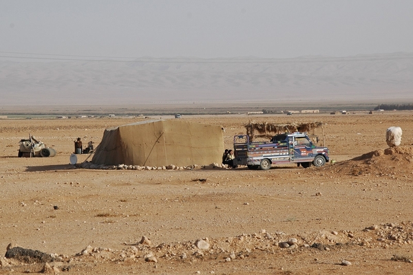 1x Palmyra -- Homs _woestijn met tentenkamp Bedoeinen _