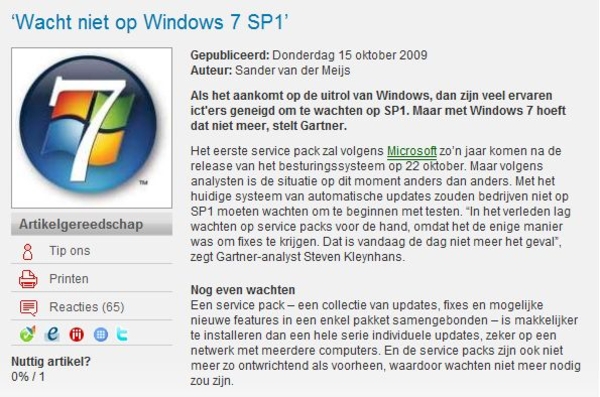 Wacht niet op Windows 7 Servicepack 1