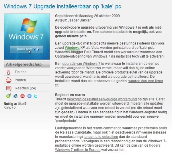 Windows 7 Upgrade installeerbaar op 'kale' pc