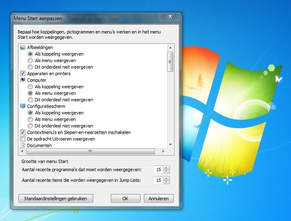 Taakbalk en menu start  ( Hier in Windows 7 )