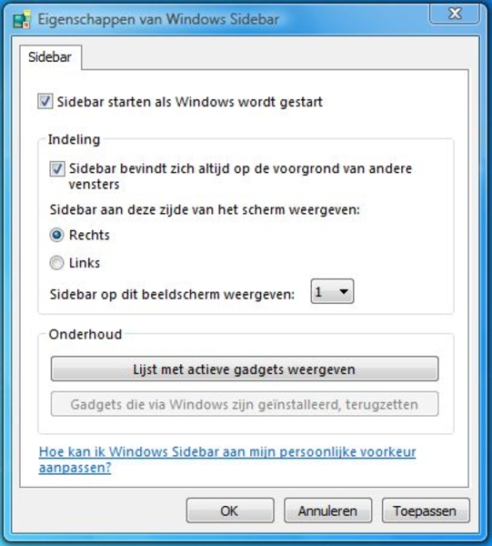 Sidebar in Windows Vista