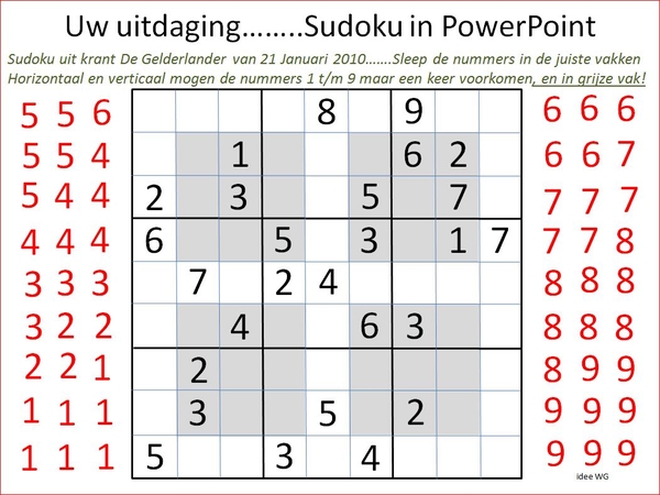 Sudoku met 4 grijze vakken