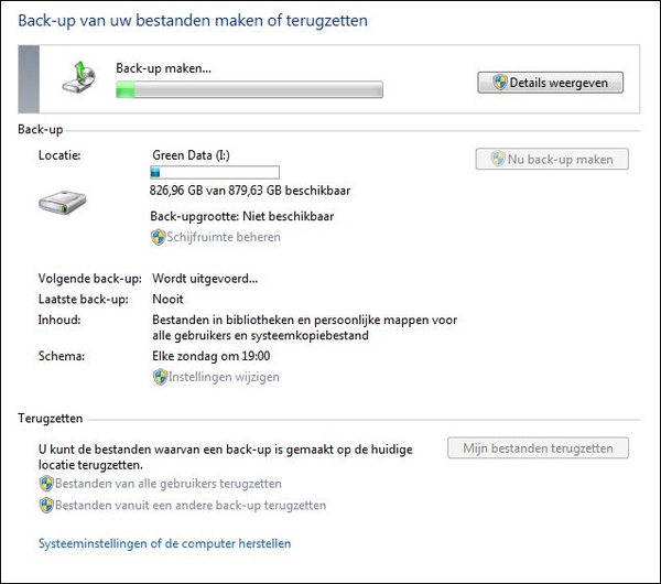 Een Backup maken in Windows 7 op een Externe Harddisk