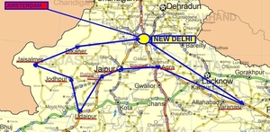 kaart route trektocht door india