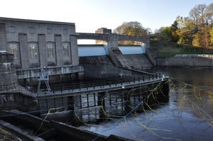 Pitlochry hydro-electric power station and the River Tummel. The 
