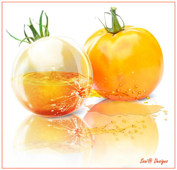 van 1 tomaat een glas tomaat gemaakt