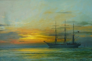 tall ship at sunset