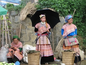 De gebloemde Hmong op de markt in Bac Ha