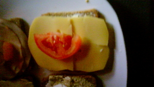 sneetje zemelen met light kaas en tomaat