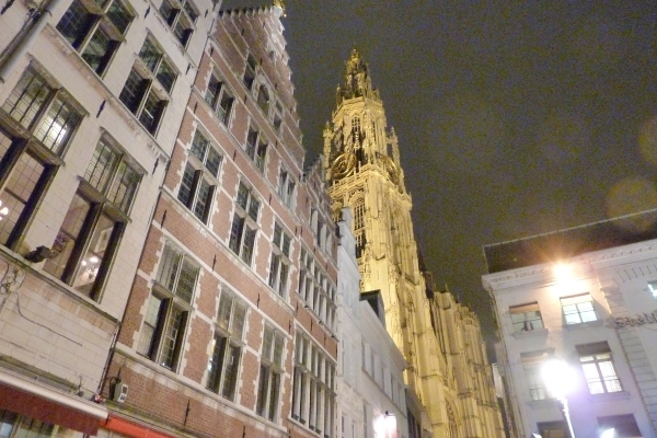 Antwerp cathedral at night