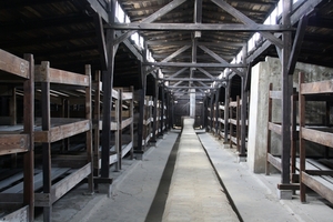 Birkenau, stapelbedden met  800 gevangenen