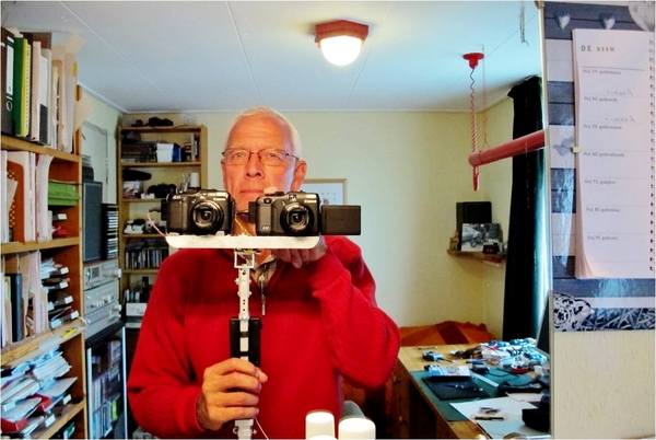 dubbele kamera gemonteerd op een hoek profiel