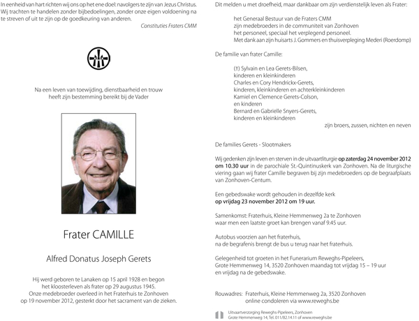 Frater Camille Rouwbrief