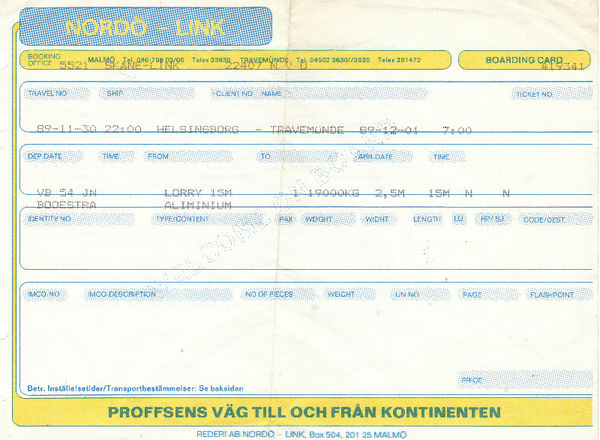 Ticket Nordo Line Malmo - Zweden