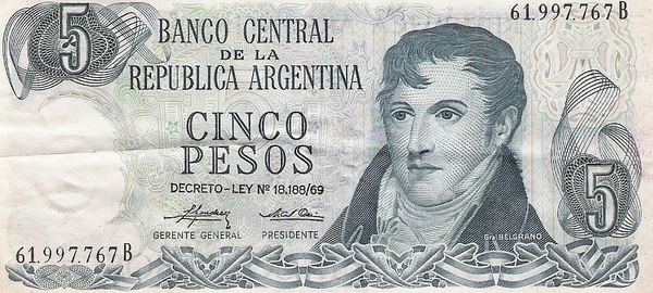 Argentini 1969 5 Pesos a