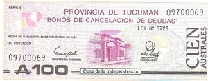Argentini Tucuman 1991 100 Australes a