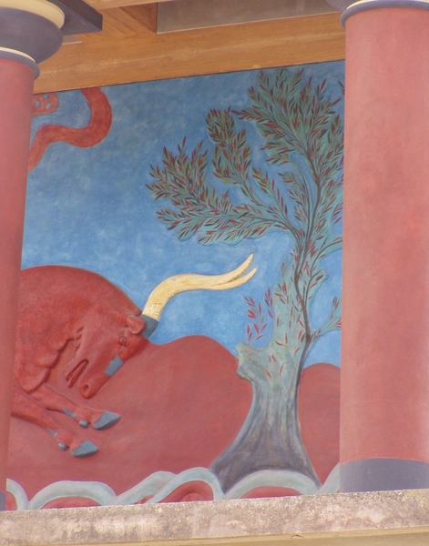2 Knossos paleis fresco met stier bij ingang