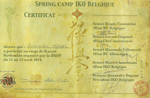 050 Certificat Spring camp IKO Belgique 2014