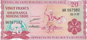 Burundi 1977 20 Francs a