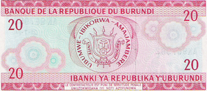 Burundi 1977 20 Francs b