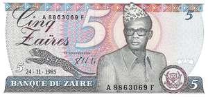 Congo Kinshasa 1985 5 Zaires a