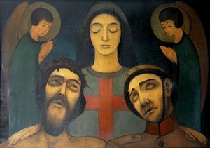 Christus,Maria en soldaat met 2 engelen