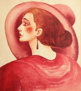 dame met hoed (serie rood)