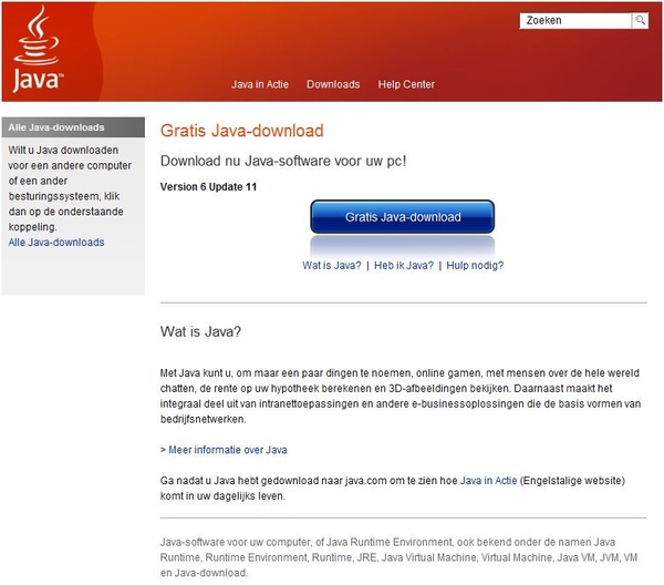 Java Download  om op internet meer te kunnen zien.