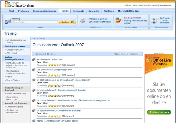 Cursussen voor Outlook 2007