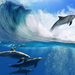 foto-van-dolfijnen-in-de-branding-met-helder-blauw-water