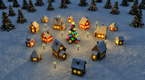 Kerst-achtergrond-met-huisjes-in-de-sneeuw