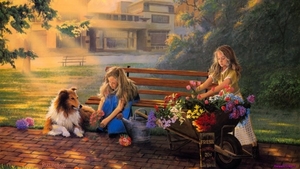 painting-girls-dog-collie-hd_371769172