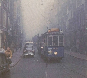 Leidsestraat in de mist, 1955 Amsterdam.
