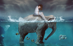 fantasy-wallpaper-with-girl-and-elephant-in-ocean