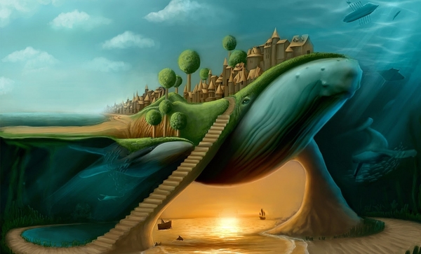 surreal-wallpaper-with-whales-sea-cave-and-houses