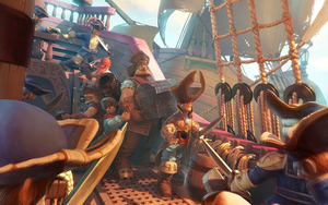 fantasie-achtergrond-met-een-piratenschip-met-piraten-met-zwaarde