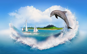 blauen-hintergrund-mit-liebe-herz-und-delfin