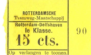 R.T.M. Stoomtram Rotterdam-Delfshaven 1e klasse 15 cents