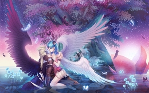 anime-girl-and-her-lover-angel-tree-night-2K-wallpaper