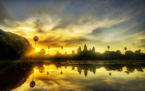 temple-pond-reflection-sunset-hdr-hd-2K-wallpaper