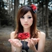 women-model-portrait-flowers-brunette-red-Asian-photography-dress