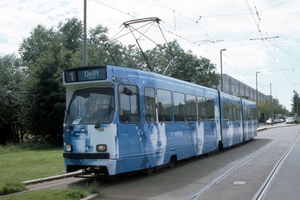 3134 als Randstad Uitzendbureau-tram in Delft. 16-07-1998