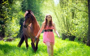 Girl-and-horse-grass-forest_1680x1050