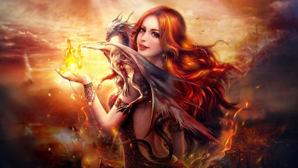 Beautiful-fantasy-girl-red-haired-smile-dragon-fire_1920x1080