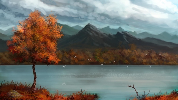 paintings-art-landscapes-lakes-mountains-sky-clouds-tree-forest-a