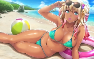 anime-girls-bikini-cameltoe-underboob-long-hair-glasses-beach-leg