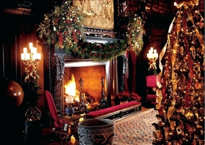 the-library-fireplace-decorated-with-garlands-and-trees-image-fro