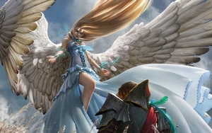 knight ribbons feathers armor spikes angel wings 1920x1202 wallpa