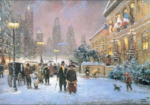 painting-chicago-michigan-ave-in-front-of-art-institute-christmas